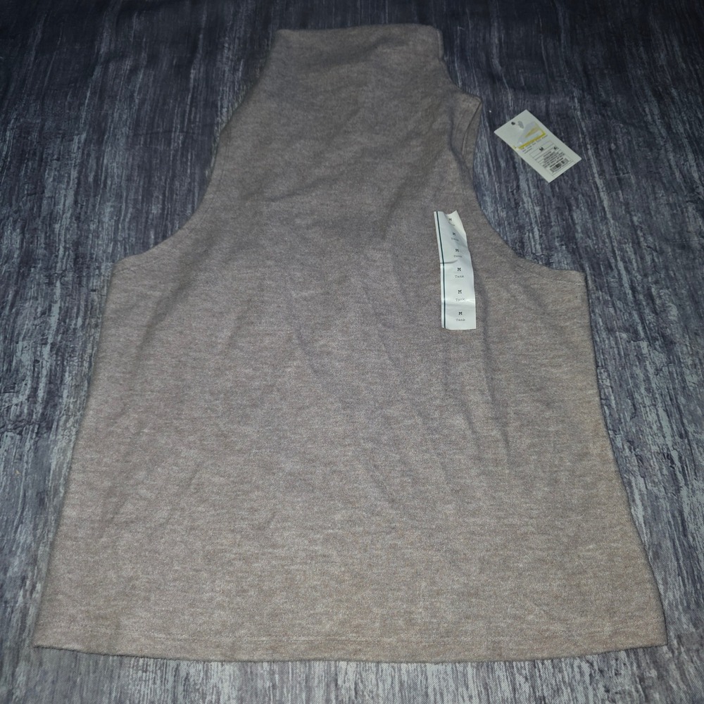 A New Day Womens Mock Neck Sleeveless Tank Top Oatmeal Heather Medium NWT